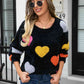 Heart Pattern Round Neck Long Sleeve Sweater - Deals DejaVu