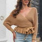 Tie Waist Ruffle Hem Sweater - Deals DejaVu