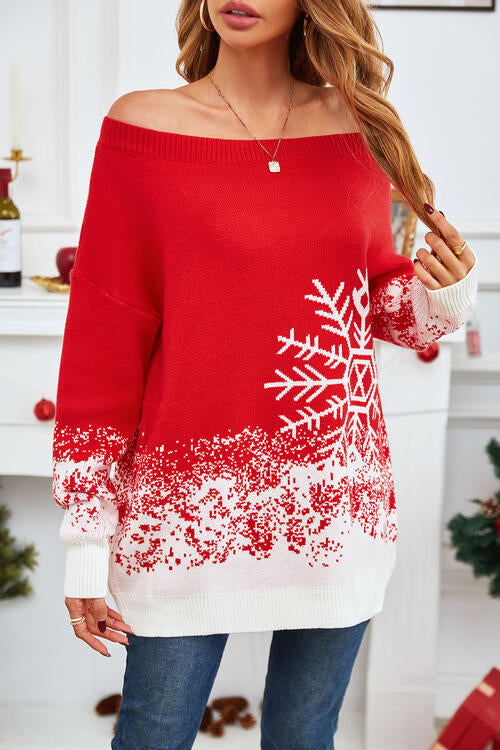 Off-Shoulder Long Sleeve Sweater - Deals DejaVu