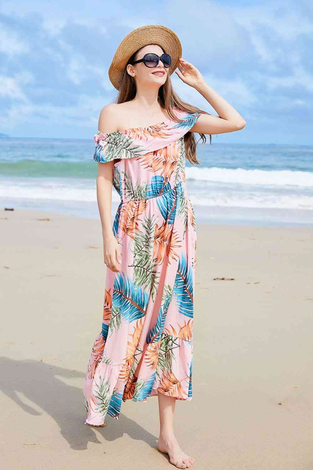 Full Size Ruffled Off-Shoulder Flutter Sleeve Maxi Dress (BWMT) T - Deals DejaVu