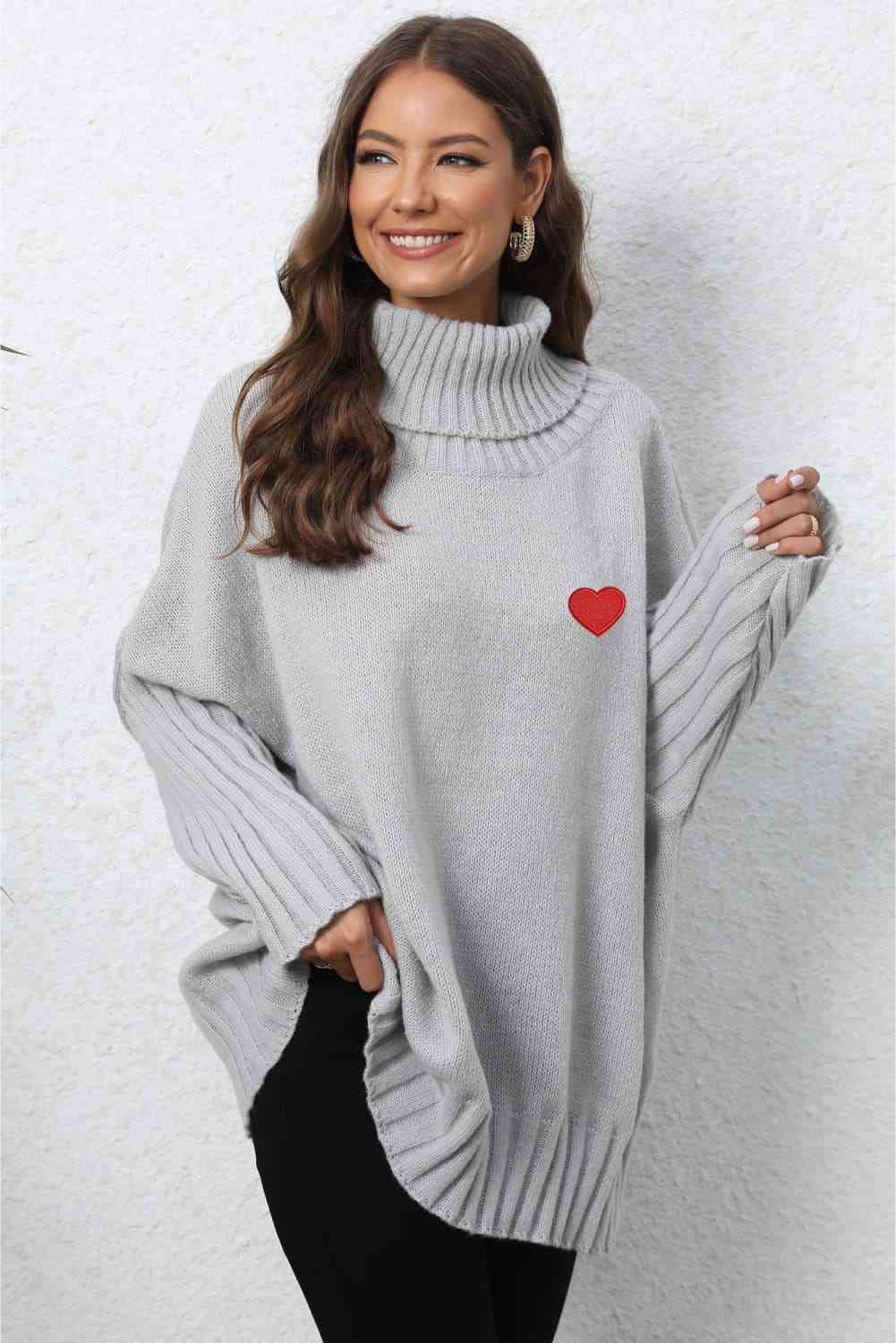 Turtle Neck Long Sleeve Ribbed Sweater - Deals DejaVu