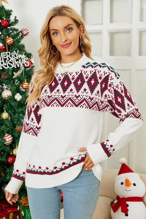 Round Neck Ribbed Trim Sweater - Deals DejaVu