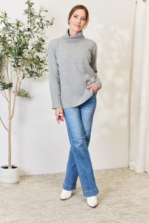 Heimish Full Size Turtleneck Long Sleeve Slit Sweater