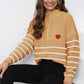 Striped Zip-Up Long Sleeve Ribbed Sweater