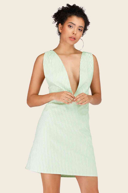 Striped Crisscross Deep V Sleeveless Dress (MWBT) T - Deals DejaVu