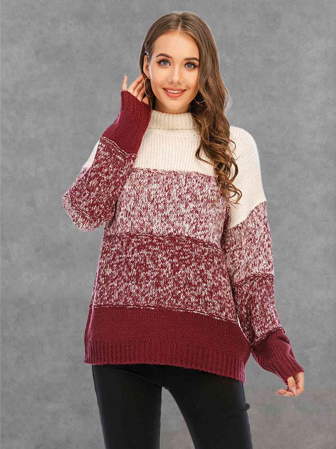 Color Block Turtleneck Sweater - Deals DejaVu