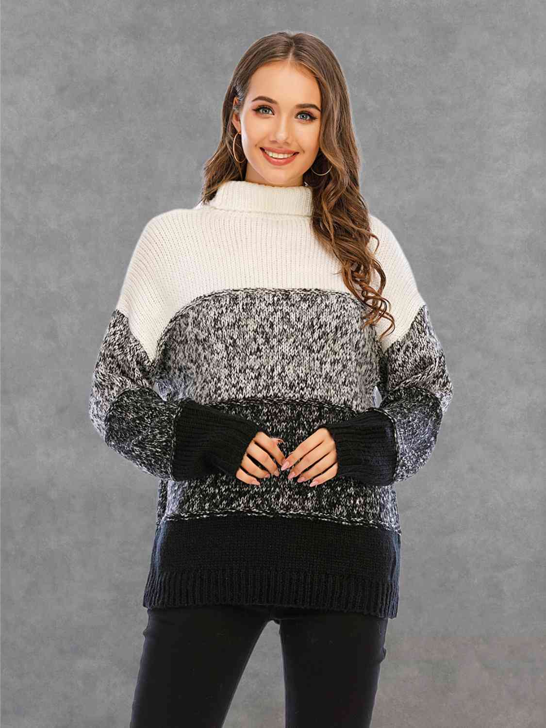 Color Block Turtleneck Sweater - Deals DejaVu