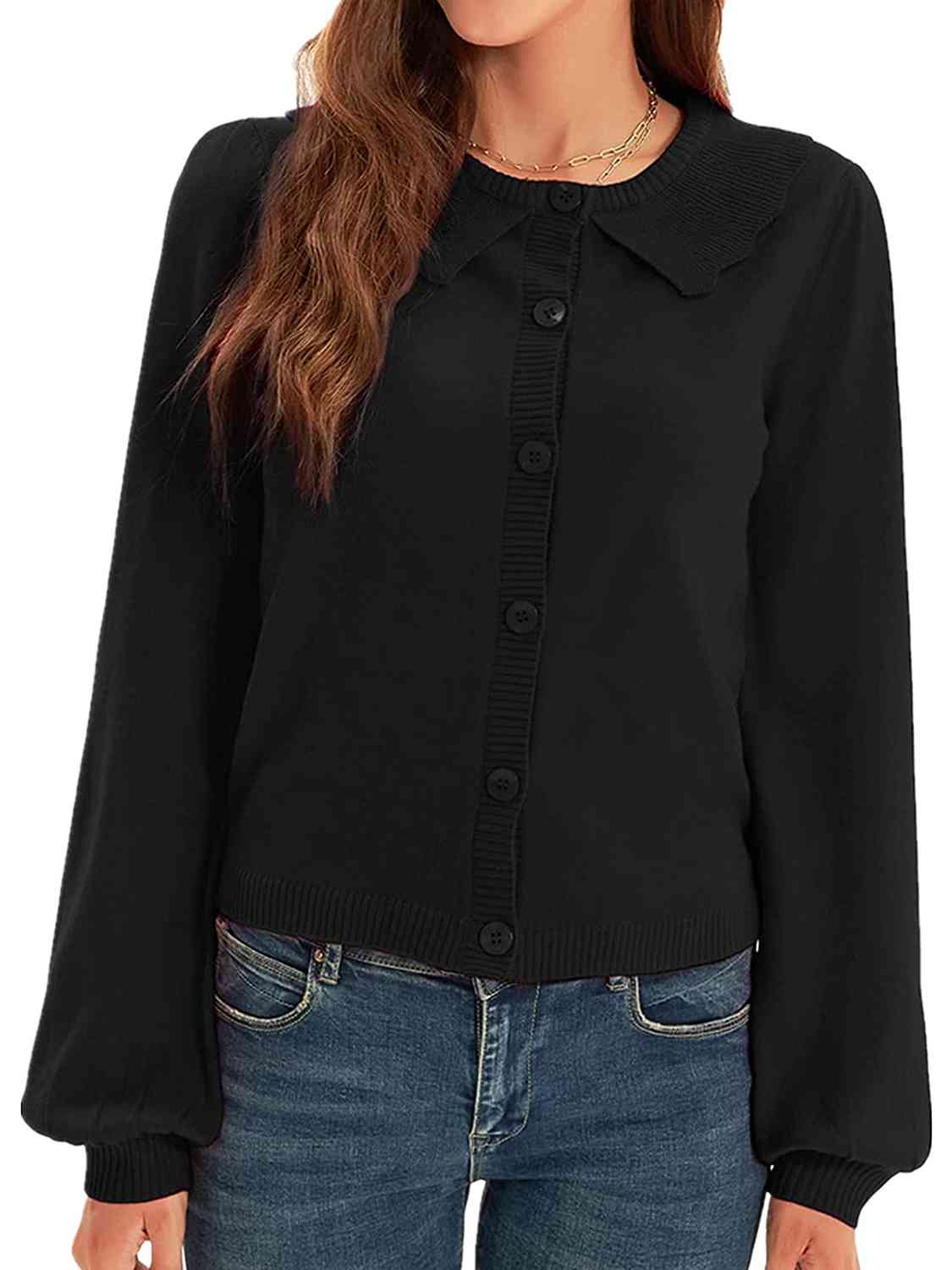 Collared Long Sleeve Button Down Cardigan - Deals DejaVu