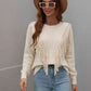 Double Take Fringe Detail Ribbed Trim Sweater - Deals DejaVu