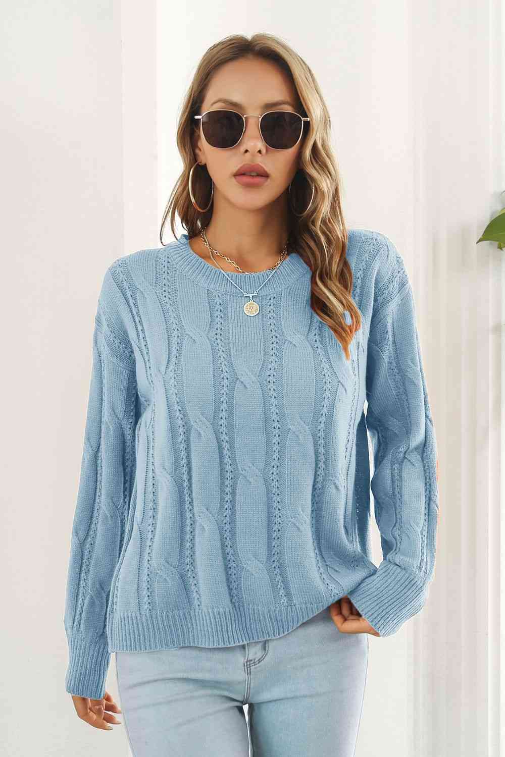 Round Neck Long Sleeve Sweater - Deals DejaVu