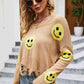 Smiley Face Distressed Round Neck Sweater - Deals DejaVu