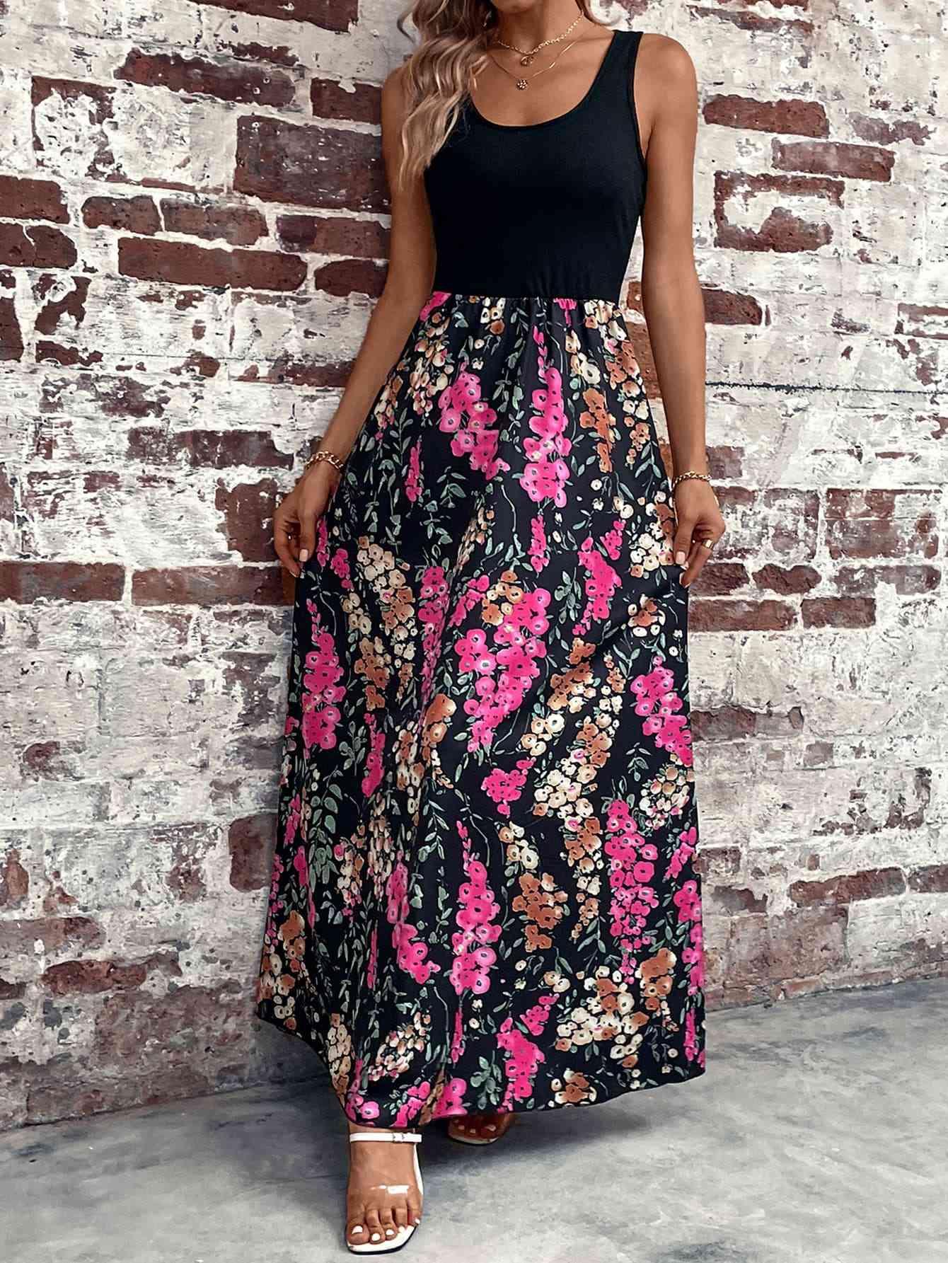 Floral Scoop Neck Sleeveless Maxi Dress (BWMT) T - Deals DejaVu