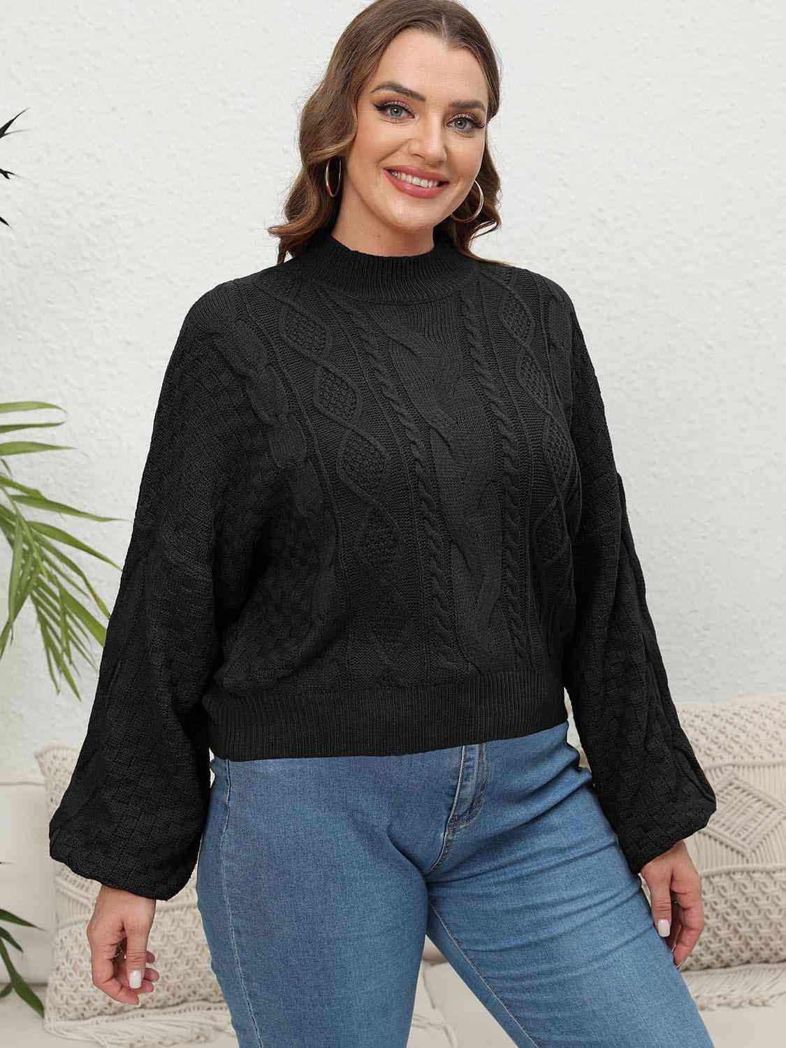 Plus Size Mock Neck Cable Knit Long Sleeve Sweater - Deals DejaVu