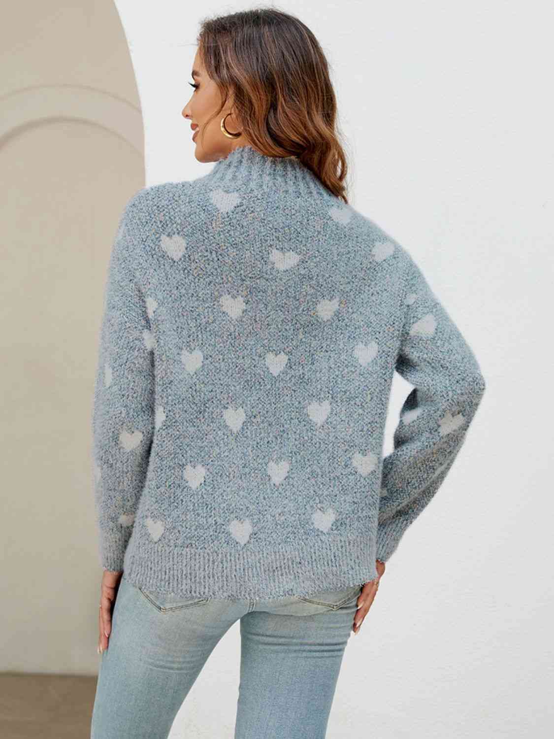 Heart Mock Neck Sweater - Deals DejaVu