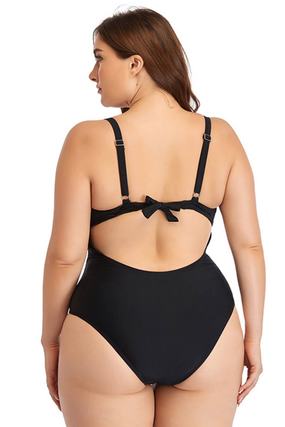 Plus Size Spliced Mesh Tie-Back One-Piece Swimsuit (TB10D) T - Deals DejaVu