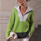 Double Take Color Block Half-Zip Dropped Shoulder Knit Pullover