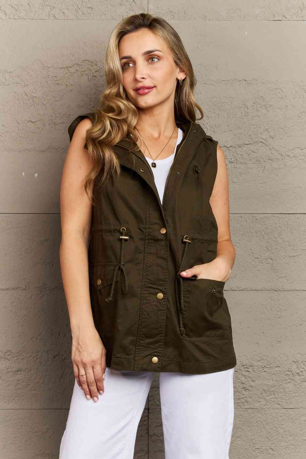 Zenana More To Come Full Size Military Hooded Vest - Deals DejaVu