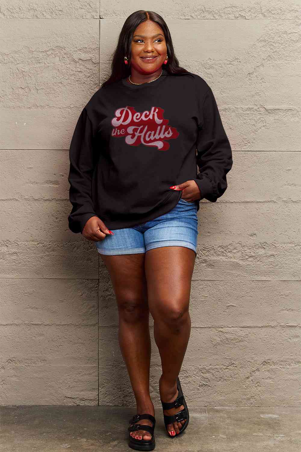 Simply Love Full Size DECK THE HALLS Graphic Sweatshirt