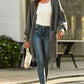 Double Take Drop Shoulder Ribbed Trim Open Front Cardigan