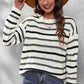 Striped Round Neck Dropped Shoulder Sweater - Deals DejaVu