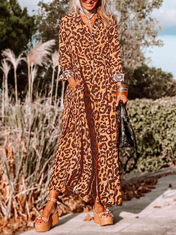 Leopard Buttoned Maxi Dress (BWMT) T - Deals DejaVu