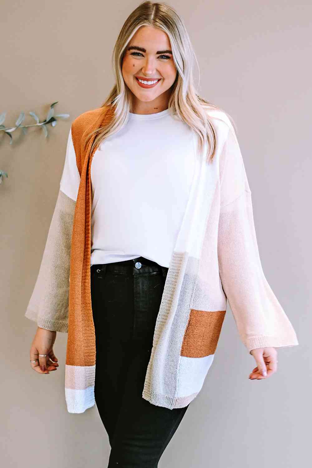 Plus Size Color Block Open Front Longline Cardigan - Deals DejaVu