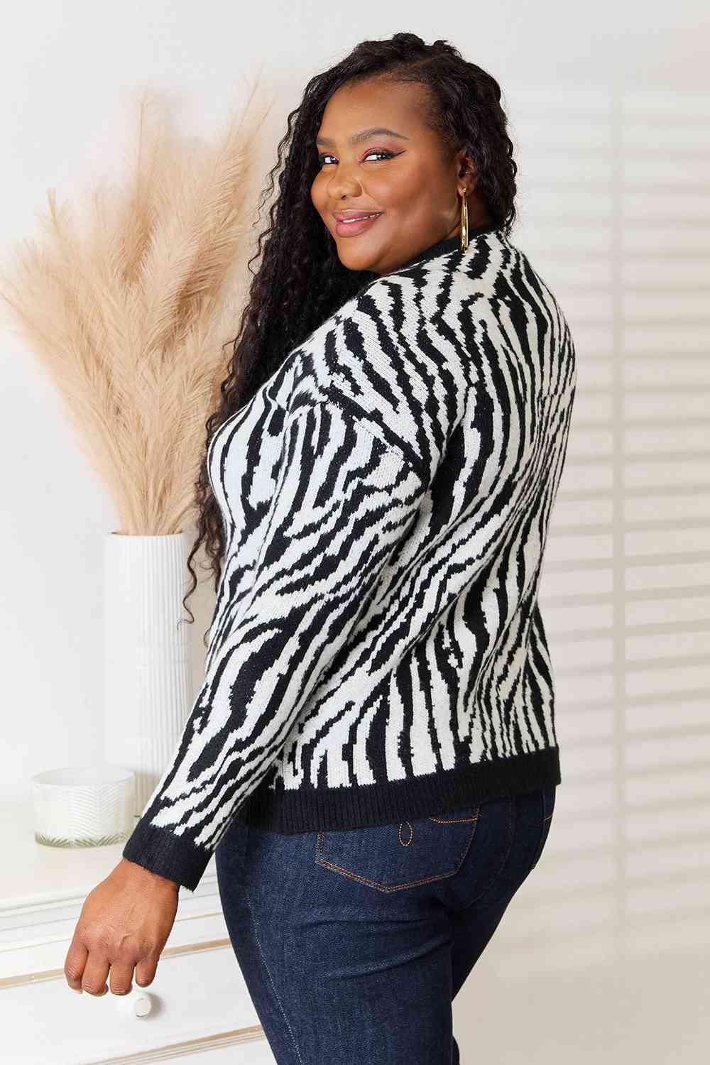 Heimish Full Size Zebra Print Sweater - Deals DejaVu