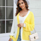 Open Front Contrast Color Balloon Sleeve Cardigan