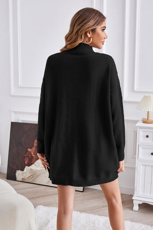 Exposed Seam Mock Neck Slit Sweater - Deals DejaVu