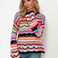 Rainbow Stripe Openwork Flare Sleeve Knit Top