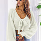 Bow V-Neck Long Sleeve Cropped Sweater