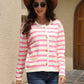Striped Round Neck Button-Down Dropped Shoulder Cardigan
