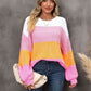 Color Block Round Neck Dropped Shoulder Sweater - Deals DejaVu