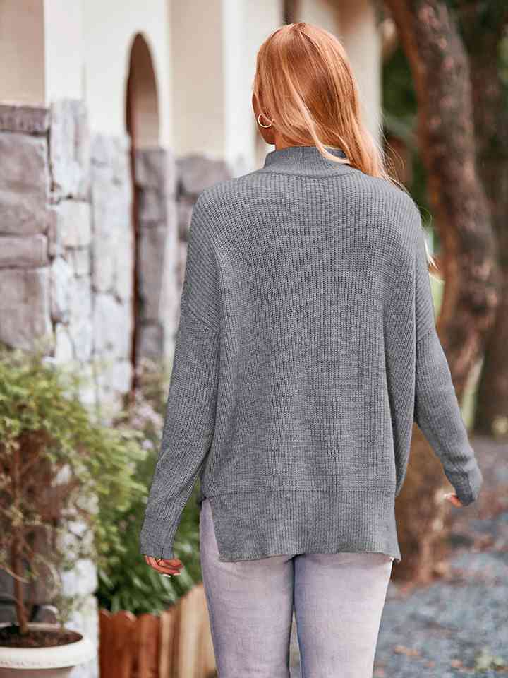 Mock Neck Dropped Shoulder Sweater - Deals DejaVu