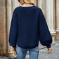 Round Neck Lantern Sleeve Sweater - Deals DejaVu