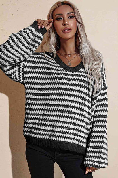 Striped Dropped Shoulder Sweater - Deals DejaVu