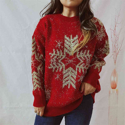 Snowflake Pattern Long Sleeve Sweater - Deals DejaVu