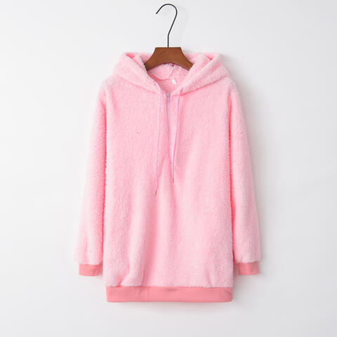 Quarter-Zip Drawstring Teddy Hoodie (BFD) T - Deals DejaVu