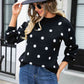 Woven Right Polka Dot Round Neck Dropped Shoulder Sweater
