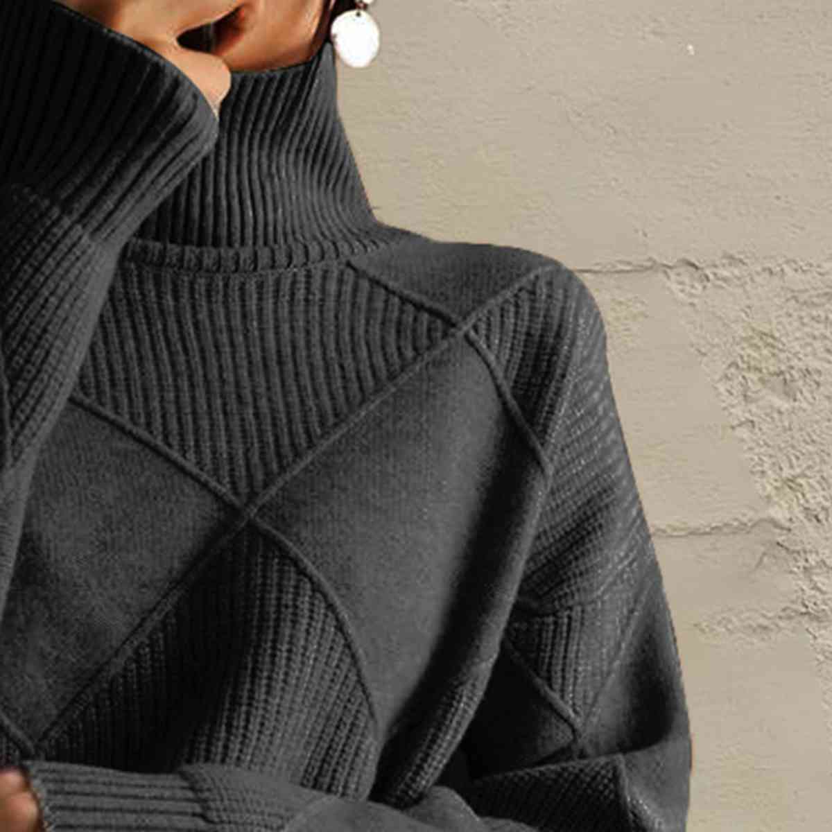 Geometric Turtleneck Long Sleeve Sweater - Deals DejaVu