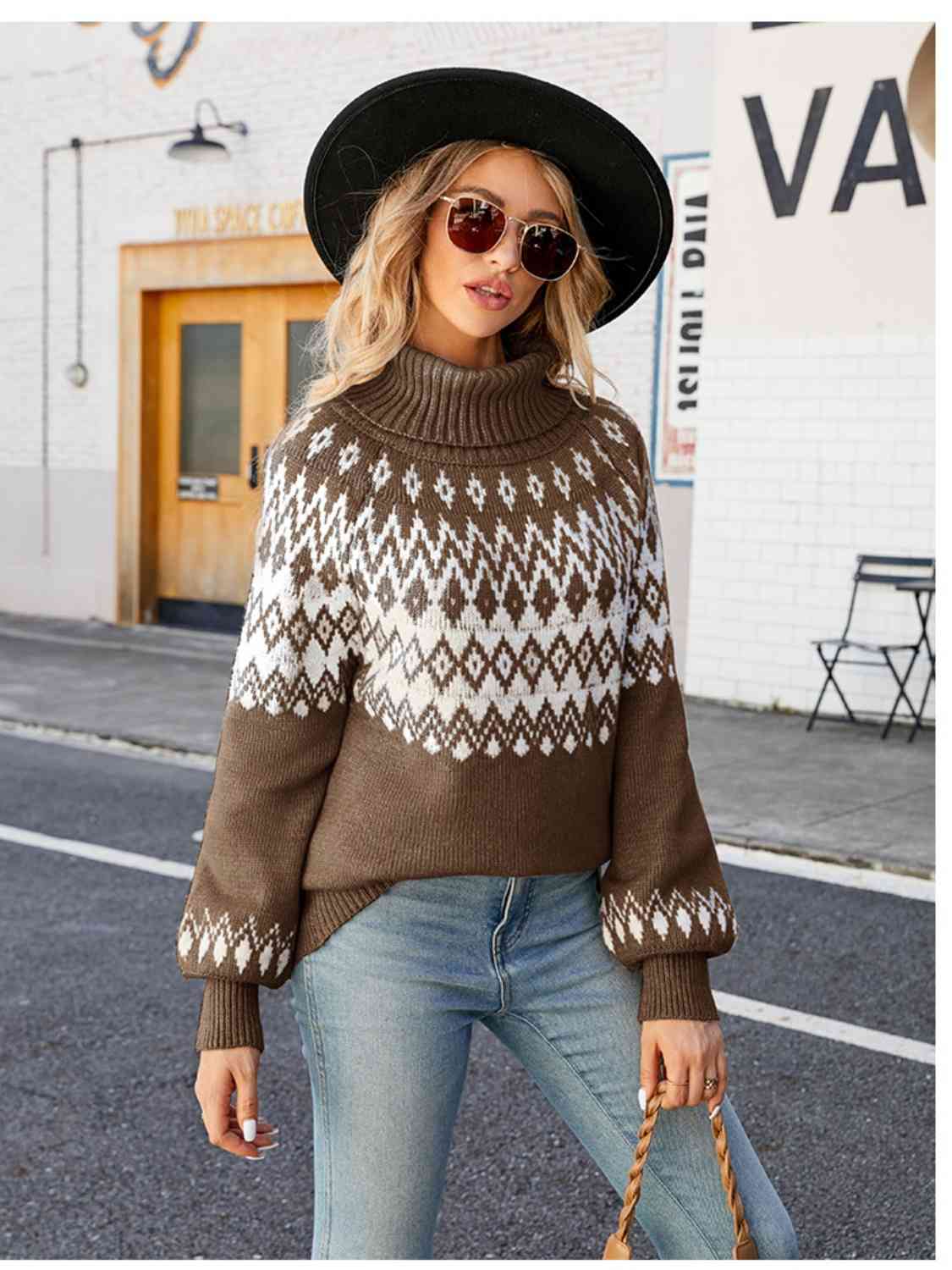 Turtleneck Lantern Sleeve Sweater - Deals DejaVu