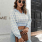 Houndstooth Johnny Collar Cropped Sweater