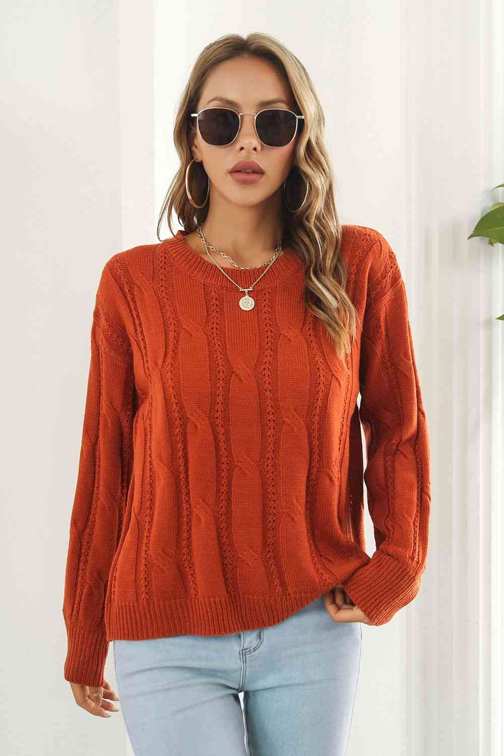 Round Neck Long Sleeve Sweater - Deals DejaVu