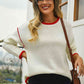 Round Neck Long Sleeve Waffle-Knit Sweater - Deals DejaVu
