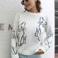 Cat Pattern Round Neck Long Sleeve Pullover Sweater - Deals DejaVu
