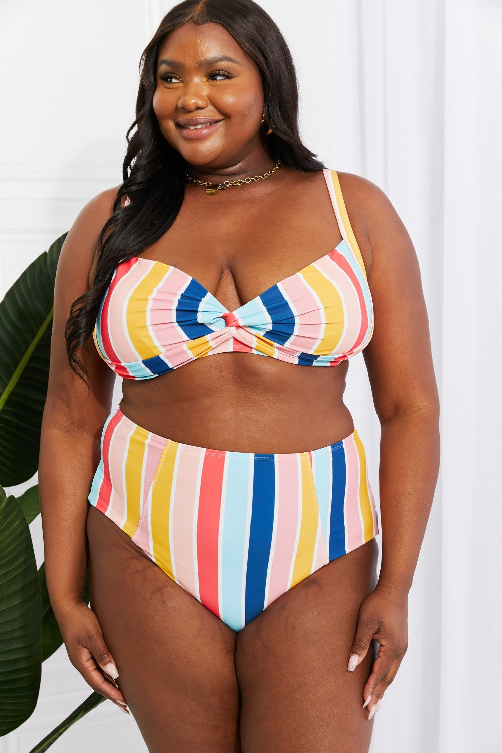 Marina West Swim Take A Dip Twist High-Rise Bikini in Stripe (TB9D) T - Deals DejaVu