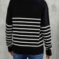 Striped V-Neck Drop Shoulder Sweater - Deals DejaVu