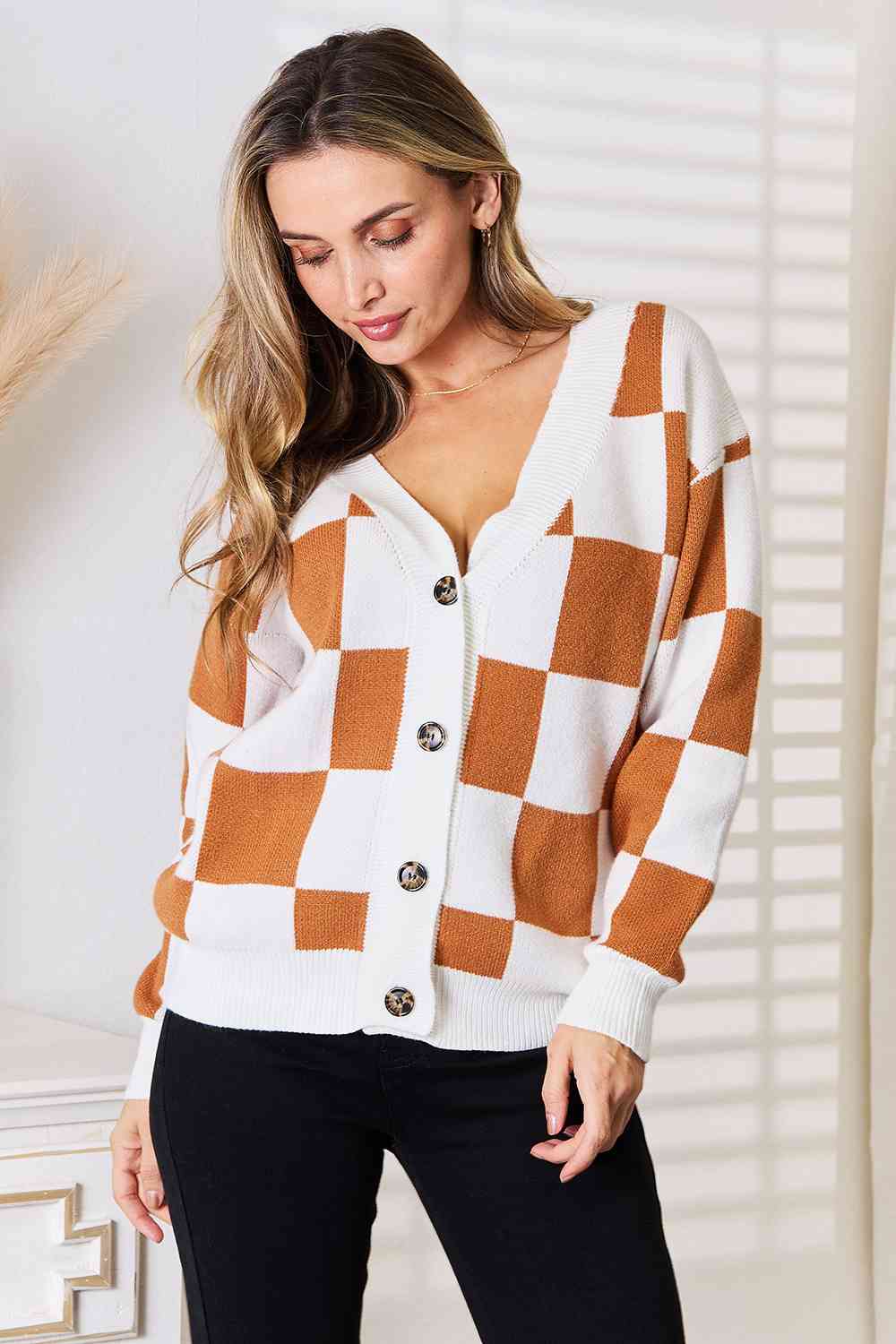 Double Take Button-Up V-Neck Dropped Shoulder Cardigan (BFD) T - Deals DejaVu