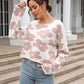 Round Neck Flower Pattern Dropped Shoulder Pullover Sweater - Deals DejaVu