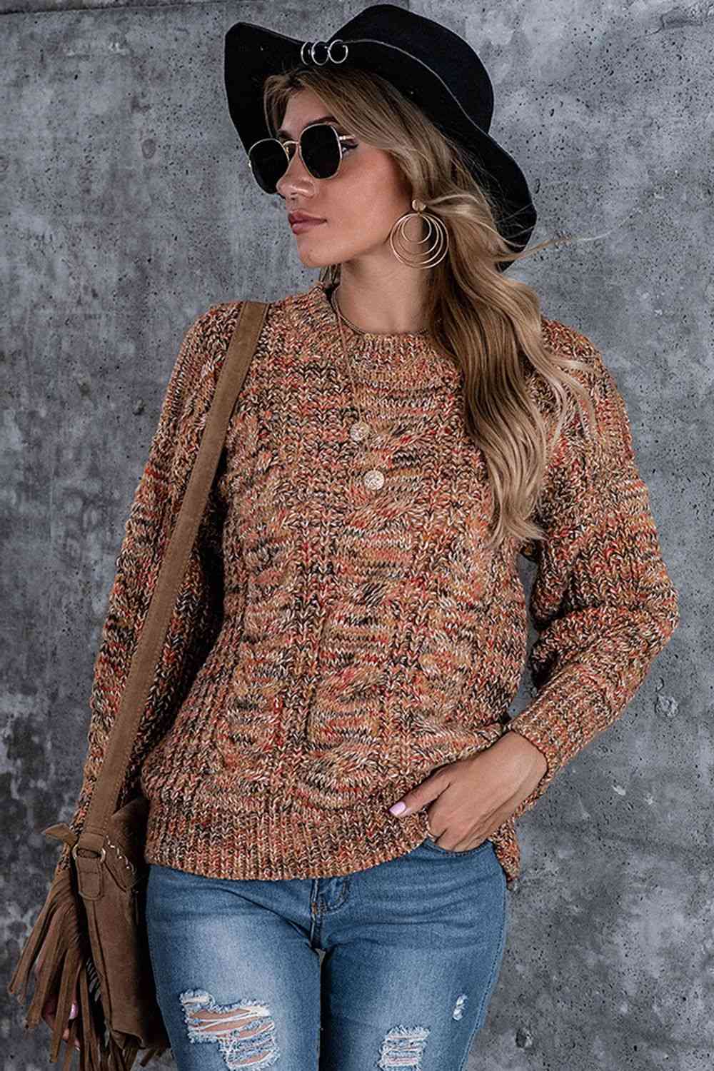 Round Neck Cable-Knit Sweater - Deals DejaVu